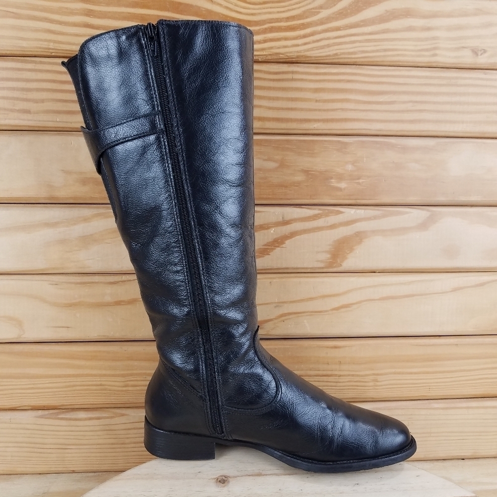 Vintage NARDUCCI Black BOHO Western Biker Leather Riding Boots Side Zip 37 EUR - Picture 2 of 12